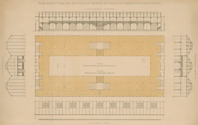 Plan, Elevations and Sections of Museum Building on Kensington Gore Estate