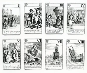 Playing Cards Depicting the Events from the Spanish Armada, 1699