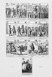 Playing cards with scenes from the Rump Parliament