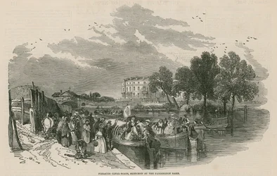 Pleasure canal boats, sketched at the Paddington Basin, Regents Canal, London