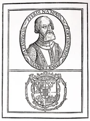 Portrait of Hernado Cortes (1485-1547) and his arms