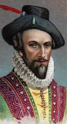 Portrait of Sir Walter Raleigh, English sailor, explorer and broker - From series 