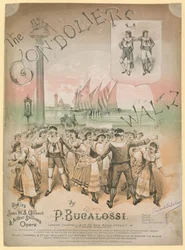 Poster for The Gondoliers Waltz by P Bucalossi on airs by W S Gilbert and Arthur Sullivans opera