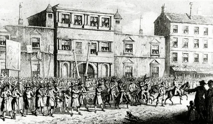 Procession of 1741 in London mocking Freemasons, 1843