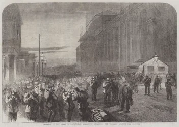 Progress of the Great International Exhibition Building, the Workmen leaving the Grounds