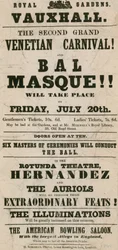 Promotional leaflet for The Second Grand Venetian Carnival and Bal Masque at Royal Gardens, Vauxhall, London