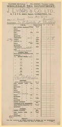 Receipt from J Lyons & Co Ltd, 6-8 St Johns Square, Clerkenwell, London EC