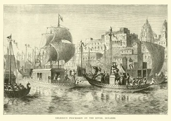 Religious Procession on the River, Benares