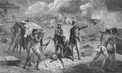 Removing the Sick and Wounded at Lucknow from the Residency to the Dilkoosha in the Neighbourhood of the City