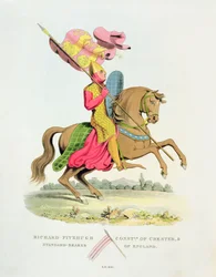 Richard Fitzhugh, Constable of Chester and Standard-Bearer of England, 1141, from Ancient Armour by Samuel Rush Meyrick, 1824