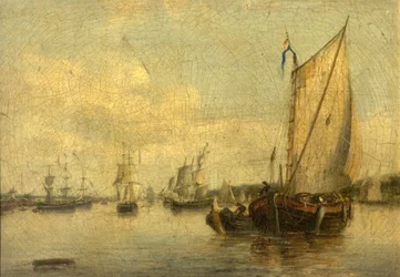 River Scene with Shipping