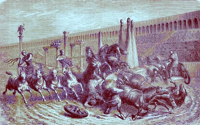 Roman Public Games Under the Empire - The Chariot Race in the Circus (illustration from The Illustrated History of the World, published c.1880)