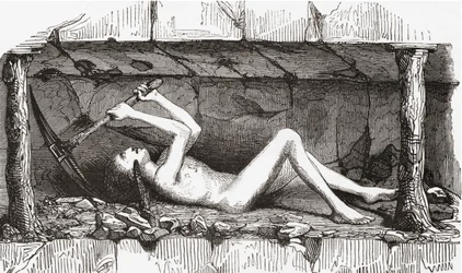 Scene inside an English coal mine, early 19th century