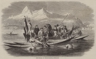 Seal-Fishing at Kingigtorssuak, Greenland (engraving)