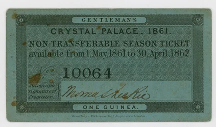 Season Ticket for Admission to the Crystal Palace, 1861-62