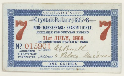 Season ticket for the Crystal Palace, London, 1867-1868