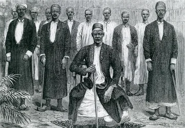 Sekebobo Chief of Chagwe, Mtesa Chief of Uganda, Chambarango and Pokino the Prime Minister (engraving)