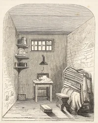 Separate cell in the old part of the Prison at Brixton, illustration from The Criminal Prisons of London and Scenes from Prison Life by Henry Mayhew and John Binny, pub. 1862