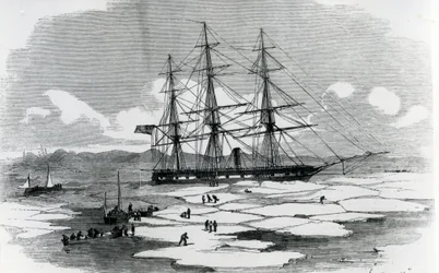 Ship exploring the Arctic (engraving)