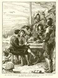 Sir Walter Raleigh at Trinidad, getting Information from the Spanish Soldiers regarding Guiana, 1595