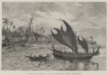 Sketches in New Guinea, a Lakatoi, or Native Trading-Vessel, of Kerepunu
