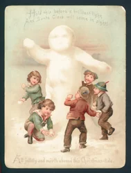 Snowman, children and snowballs