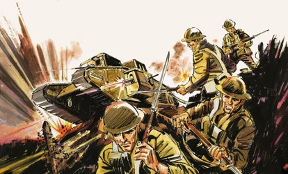 Soldiers and tank