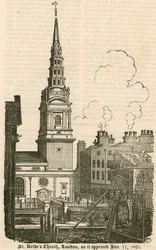 St Brides Church, Fleet Street, London, as it appeared 11 January 1825