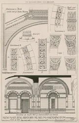 Staircase and Arch and elevation of south wall of the entrance hall of the new Natural History Museum, South Kensington