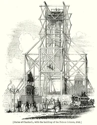 Statue of Charles I, with the Building of the Nelson Column