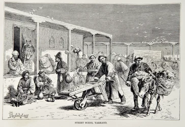 Street Scene, Yarkand, illustration from The Universal Geography, the Earth and its inhabitants by Elisee Reclus, published 1878
