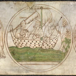 Tatwin conveys Guthlac by boat to Crowland, from 