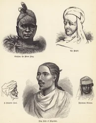 Tawhiao, the Maori King, the Mahdi, a Risharin Arab, King John of Abyssinia, Khartoum Woman (engraving)