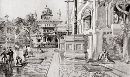 The Akal Takht or Akal Bunga, Harmandir Sahib (Golden Temple) Complex, Amritsar, Punjab, India in 1864