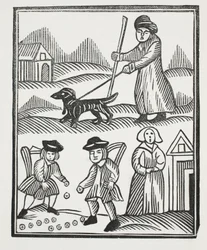 The Beggar Travelling with his Dog, Brings home good store of Wealth to prog, With which he does outvie the Knight, And weds his Child to her delight (illustration)