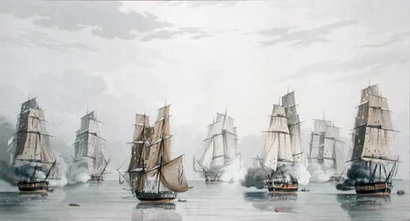 The British Squadron under the Command of Captain Charles Marsh Schomberg and the French Squadron under the Command of Commodore Roquebert, Becalmed Shortly after the Commencement of the Action off Madagascar, 20th May 1811