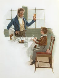 The Friendly Waiter, illustration to David Copperfield by Charles Dickens