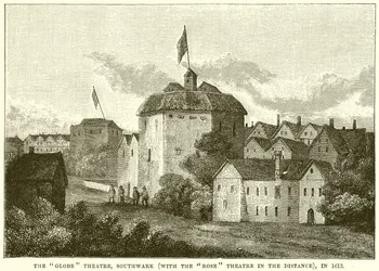 The Globe Theatre, Southwark (With the Rose Theatre in the Distance), in 1613
