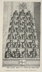The Lord Mayor and Court Of Aldermen, frontispiece from De Launes Angliae Metropolis, 1681