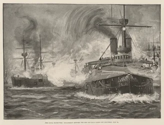 The Naval Manoeuvres, Engagement between the Red and Blue Fleets off Holyhead, 31 July