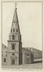 The North West Prospect of the Parish Church of St Anthony in Budge Row, London