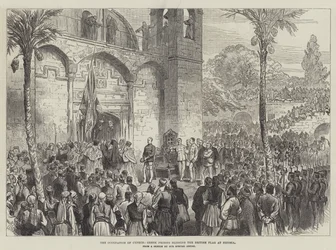 The Occupation of Cyprus, Greek Priests blessing the British Flag at Nicosia