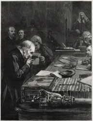 The Opening of Parliament, 31 January 1893, Mr William Ewart Gladstone, supported by Mr Marjoribanks and Mr H Gladstone, taking the Oath (Illustration for The Graphic)