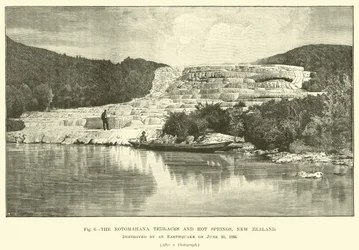 The Rotomahana terraces and hot springs, New Zealand, destroyed by an earthquake on 10 June 1886