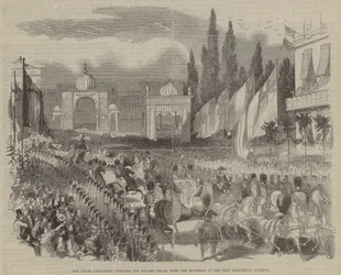 The Royal Procession through the Grande Place, with the Pavilions at the Port Scharbeck, Brussels