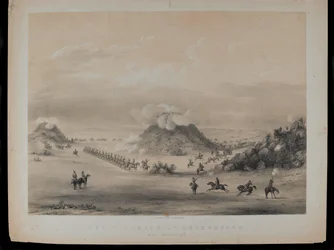 The Skirmish at Driekoppen, near Zwaartkopjes, 1845, engraved by Paul Gauci (1834-66), published in c.1845