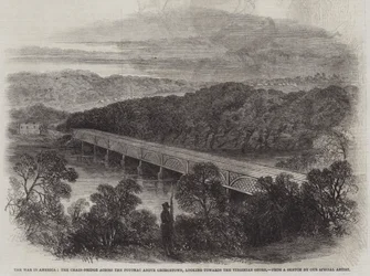 The War in America, the Chain-Bridge across the Potomac above Georgetown, looking towards the Virginia Shore