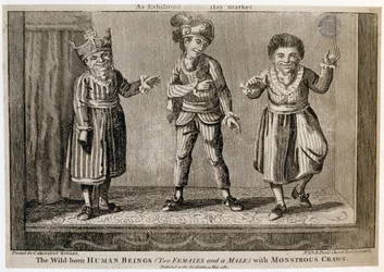 The Wild-Born Human Beings (Two Females and a Male) with Monstrous Craws, as Exhibited at the Haymarket, printed for Carington Bowles, 1787