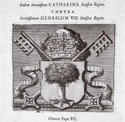 The arms of Pope Clement VII, illustration from Acts and Monuments by John Foxe, ninth edition, published 1684