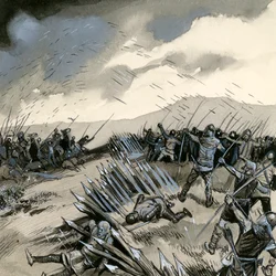 The battle of Crecy, where English archers destroyed the French cavalry